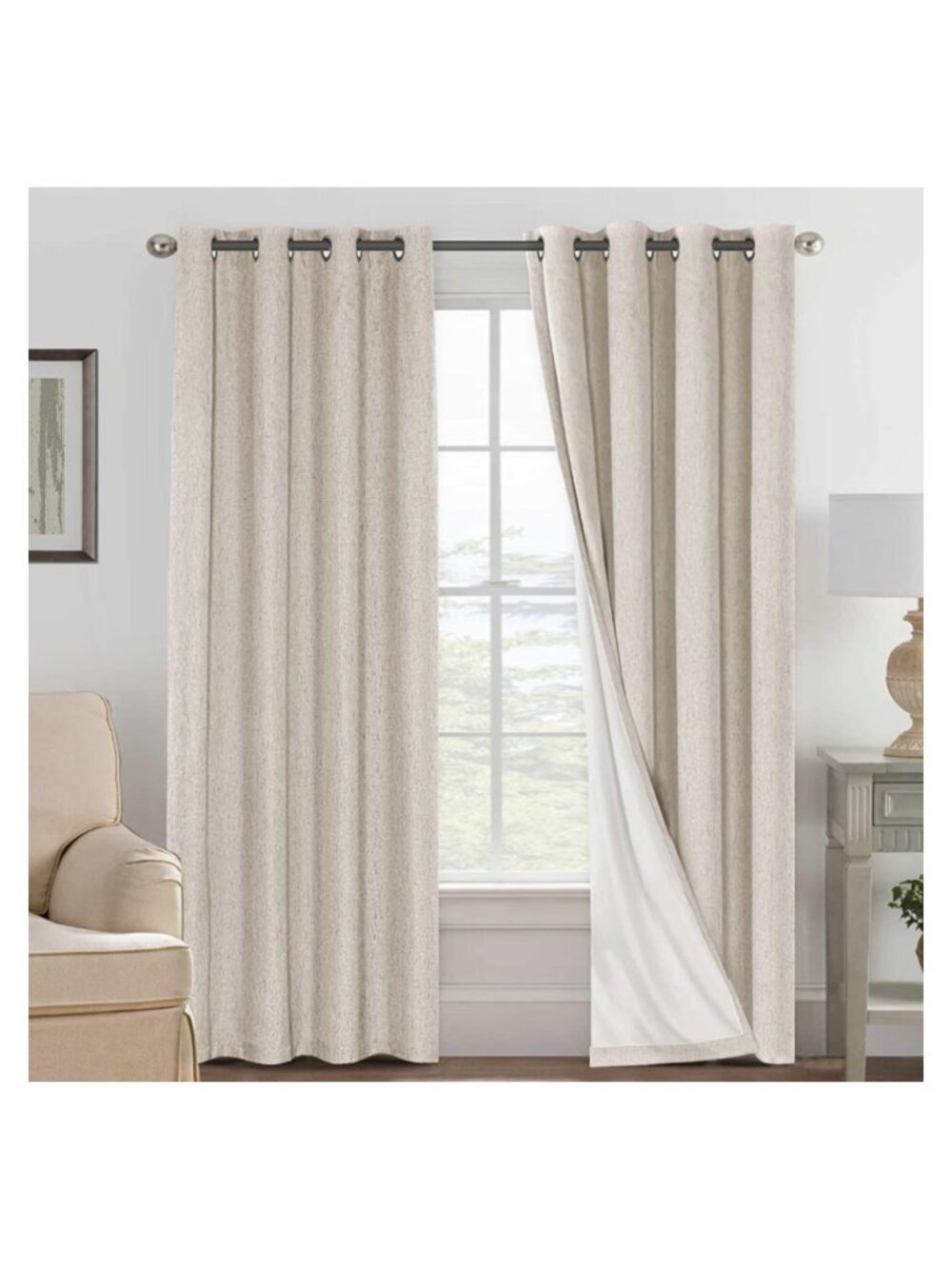 100% Blackout Linen Curtains 84" Grommet Panels Set of 2 Thermal Insulated